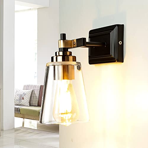 Licht-Erlebnisse Wandleuchte Glas Metall in Schwarz Messing E27 Industrie Design Wandlampe Küche Wohnzimmer von Licht-Erlebnisse