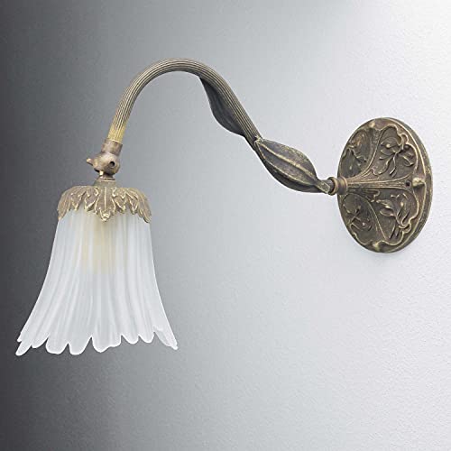 Licht-Erlebnisse Wandleuchte Echt-Messing Glas in Bronze Antik Weiß Wohnzimmer Flur Schlafzimmer H:13,5 E14 blendarm Blüte Florale Premium Wandlampe von Licht-Erlebnisse