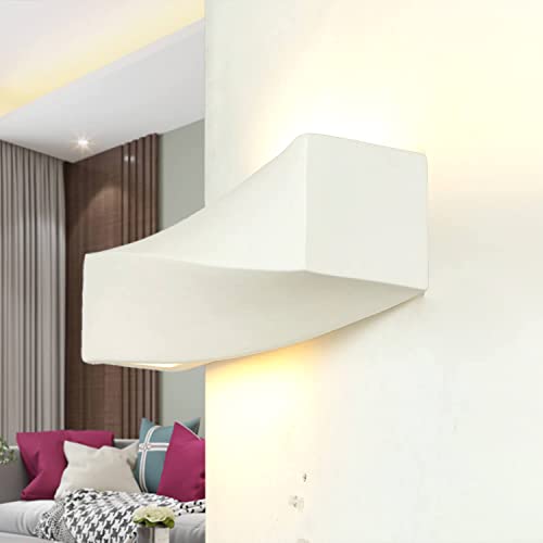 Wandlampe Gips Weiß Flur Schlafzimmer Wohnzimmer T:12 cm E27 Modern Zeitlos dekorative Wandleuchte Innen TAURUS von Licht-Erlebnisse