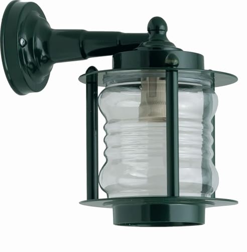 Wandleuchte außen Messing massiv Glas H: 24 cm IP23 E27 Grün Maritim Wandlampe Hauswand Außenleuchte Wand Balkon Terrasse Außenlaterne von Licht-Erlebnisse
