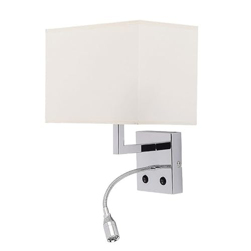 Wandleuchte modern chrom weiß 1-flammig + lese LED E27 bis 60W 230V Stahl Stoff Wandlampe mit Schirm Schlafzimmer Licht Leselampe Wohnzimmer Leuchte Wand Esszimmer Beleuchtung von Licht-Erlebnisse