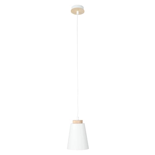 Licht-Erlebnisse Pendellampe aus Metall & Holz in weiß skandinavisch E27 Ø14cm für Esszimmer Küche Wohnzimmer Hängelampe Hängeleuchte Decke von Licht-Erlebnisse