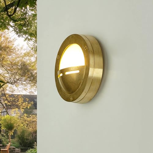 Licht-Erlebnisse Außenleuchte Wand AGIA aus Echt-Messing wertig & Glas IP64 wetterfest G9 wechselbar Hof Garten Hauswand Wandlampe Wandleuchte Schiffslampe maritim von Licht-Erlebnisse