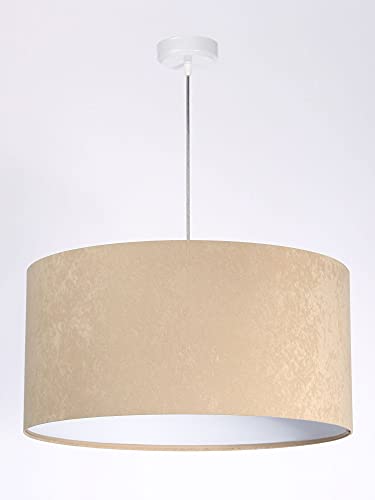 Licht-Erlebnisse Wohnliche Hängeleuchte Stoffschirm in Beige Ø50cm Velours Optik AYLMER Pendelleuchte Schlafzimmerlampe von Licht-Erlebnisse