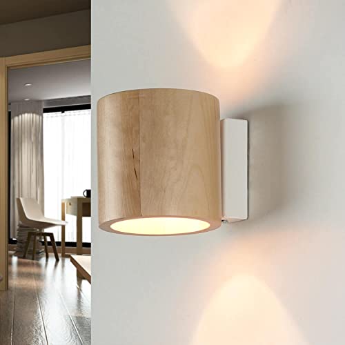 Wohnliche Wandlampe Holz Up Down H:10cm Ø10cm G9 Modern VALERYA Flur Wohnzimmer Wandleuchte Holzlampe von Licht-Erlebnisse