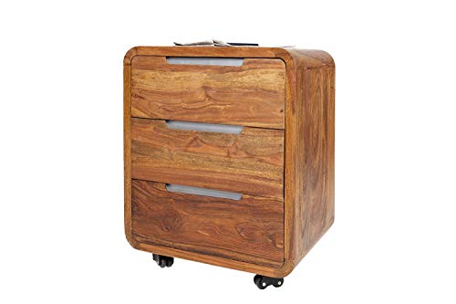 Wohnlicher Rollcontainer THELA 50 x 60 x 40 cm Sheesham Holz 3 Schubladen Bürocontainer Schreibtisch von Licht-Erlebnisse