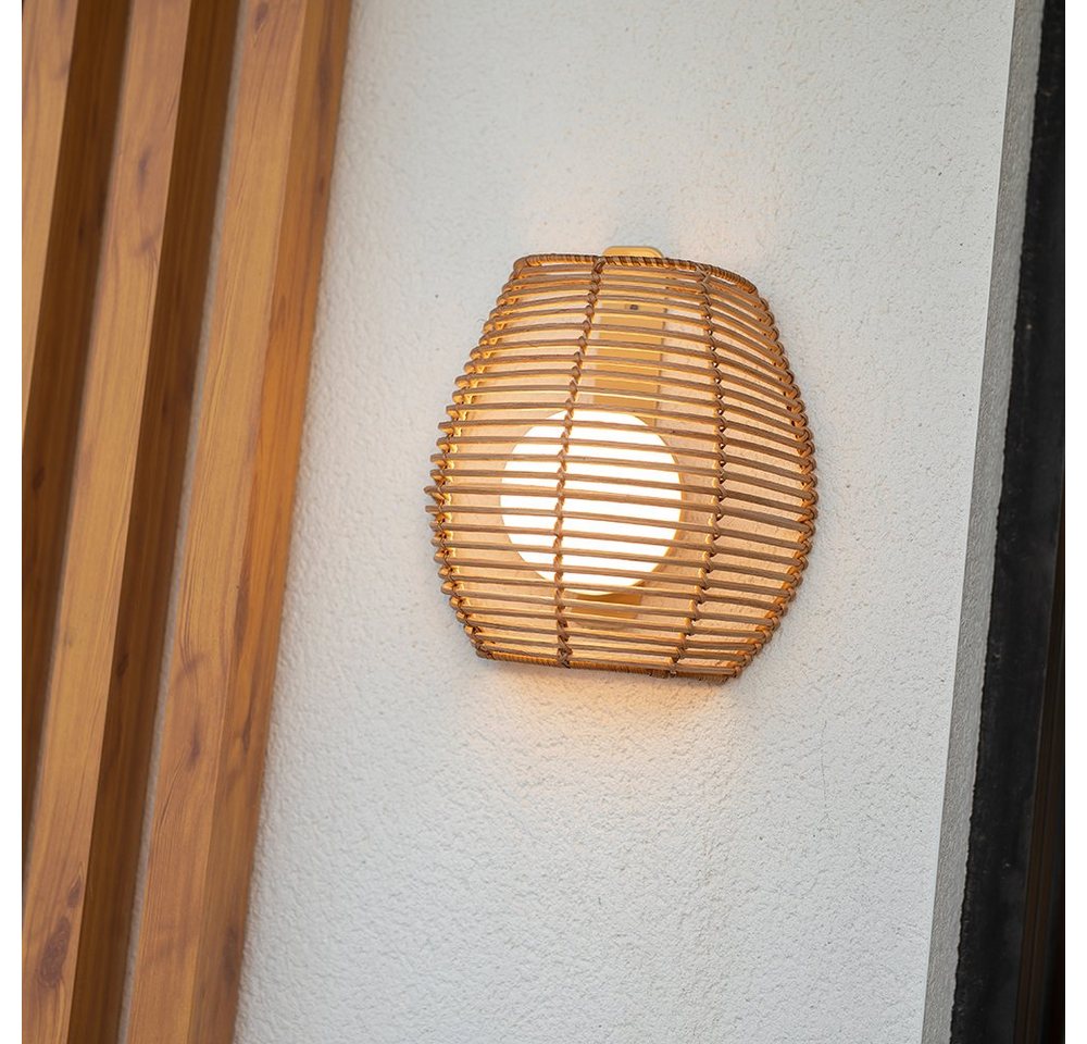 Licht-Trend Außen-Wandleuchte Bossa Boho-Style Akku-Außenwandlampe Rattan IP54 Boho-Style Braun, Warmweiß von Licht-Trend