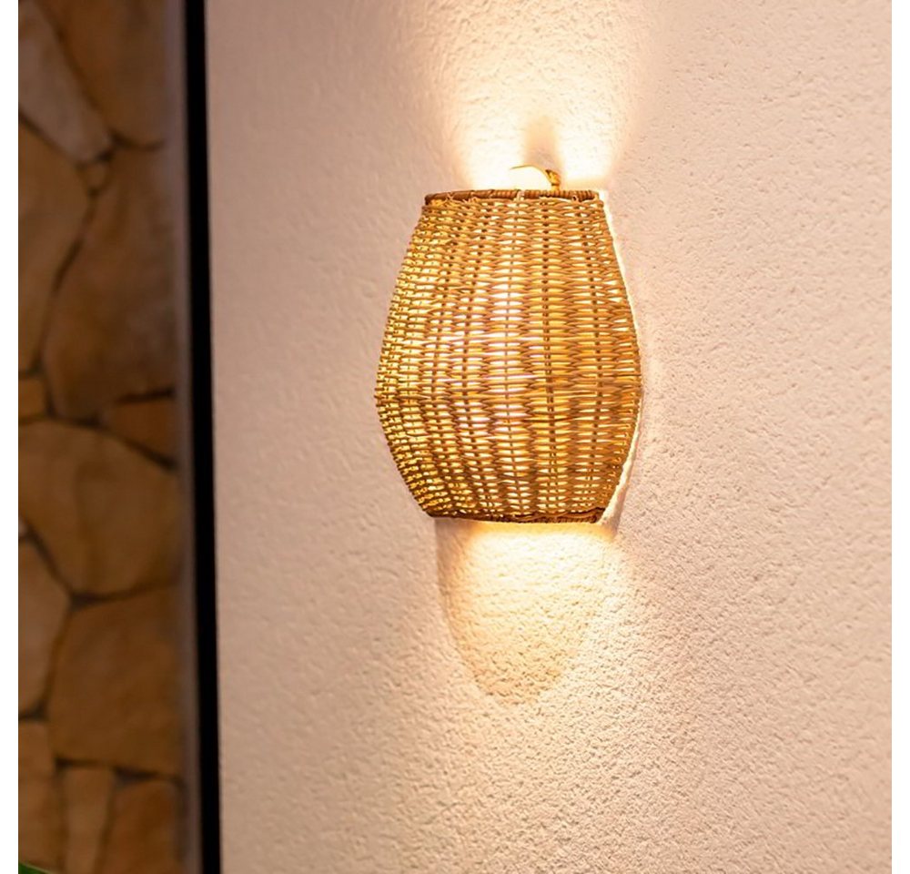 Licht-Trend Außen-Wandleuchte Saona Boho-Style LED Wand-Akkuleuchte aus Rattan IP54 Braun, Warmweiß von Licht-Trend