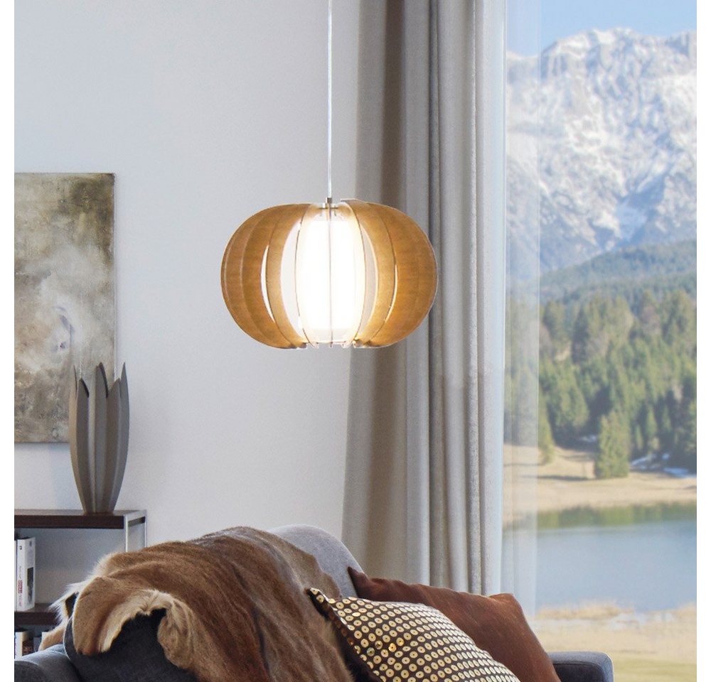 Licht-Trend Pendelleuchte Rift L Pendelleuchte Ø 45cm mit Holzschirm Beige Nickel-Matt, Braun von Licht-Trend