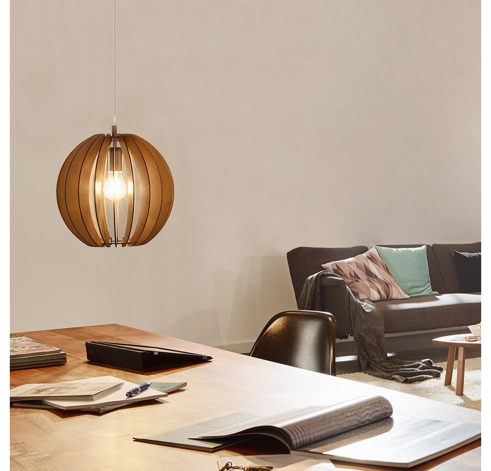 Licht-Trend Pendelleuchte Rift M Pendelleuchte Ø 30cm mit Holzschirm Beige Nickel-Matt, Braun von Licht-Trend