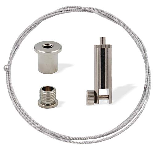 Abhängeset für Displays, Hinweisschilder, Firmenschilder, Werbeschilder | Deckenbefestiger, Schraubkappe Displayhalter/Drahtseilhalter, Drahtseil Ø1,5mm, Länge 5000mm von Licht-Zubehoer.de
