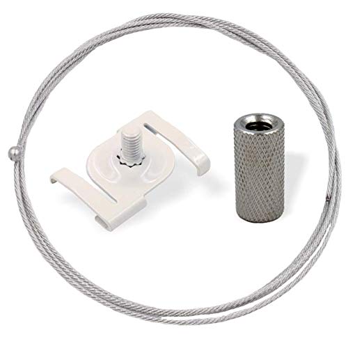 Licht-Zubehoer.de Hängeset für Rasterdecken und Odenwalddecken - Deckenclip, Schraubkappe, Drahtseil Ø1,5mm, Länge 1500mm, Silber/Weiss, Artikelnummer: 4251530700557 von Licht-Zubehoer.de