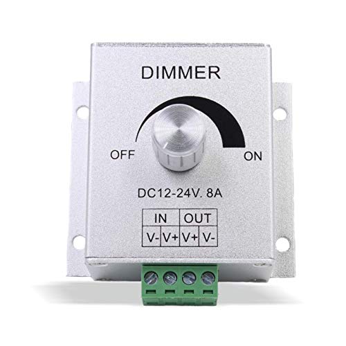 LED PWM Dimmer für LED-Stripes DC12V-24V 8A Stufenloser Regler 0-100% - Aluminiumgehäuse | Silber von Licht-Zubehoer.de