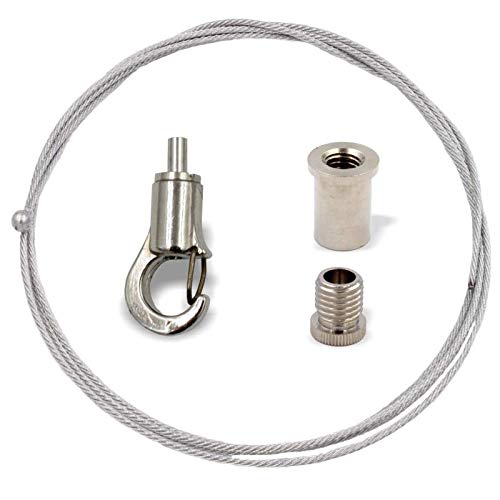 Licht-Zubehoer.de Abhängeset mit Haken für kleine Lasten, | Deckenbefestiger, Schraubkappe Hakenhalter/Drahtseilhalter, Drahtseil Ø1,0mm, Länge 5000mm von Licht-Zubehoer.de