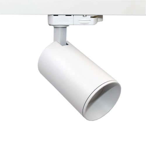 Trackspot 20 LED GU10 Stromschienenstrahler Zylindrisch mit Universal 3-Phasen Stromschienen Adapter - Aluminium | Ø63mm / 126x106mm | 2 tauschbare Frontringe (Weiß) von Licht-Zubehoer.de