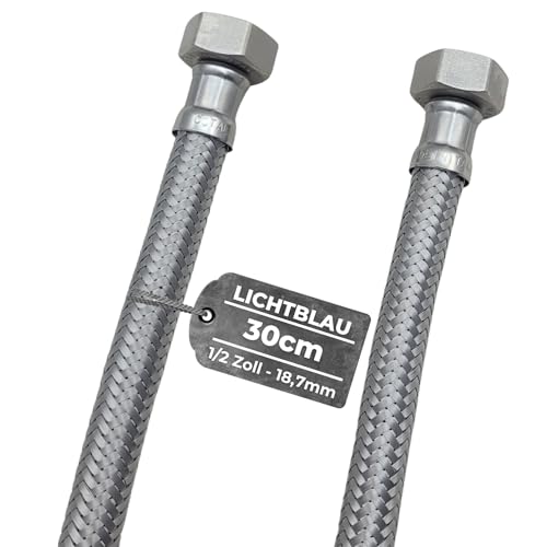 LICHTBLAU Knickfester Edelstahl Schlauch I 30cm I 1/2 Zoll I geeignet für Trinkwasser Wasserhahn Eckventil Panzerschlauch Küchenarmatur Bad von Lichtblau