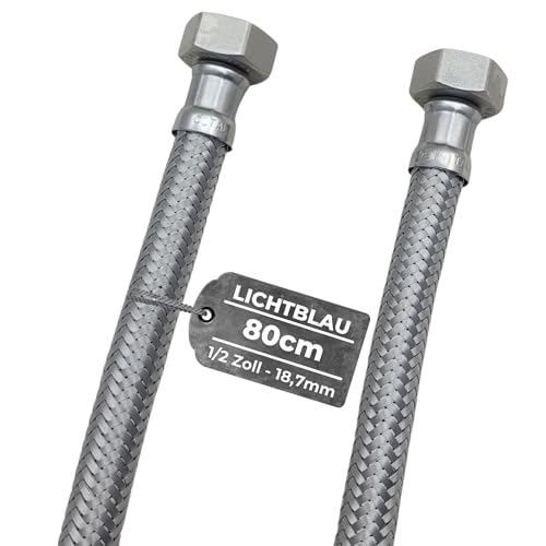 LICHTBLAU Knickfester Edelstahl Schlauch I 80cm I 1/2 Zoll I geeignet für Trinkwasser Wasserhahn Eckventil Panzerschlauch Küchenarmatur Bad von Lichtblau