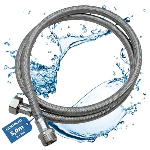 LICHTBLAU Knickfester Aquastop Verlängerungsschlauch I 5,0m I Anschluss 3/4 Zoll Waschmaschine Geschirrspüler I 2982 Panzerschlauch Gerade/Gerade inkl, Dichtung I universell verwendbar von Lichtblau