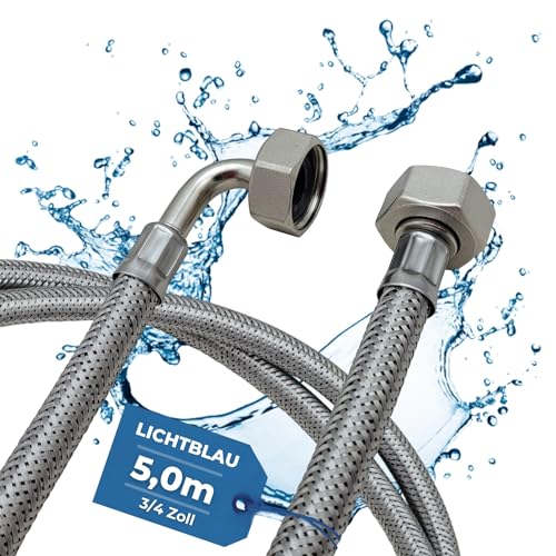 Lichtblau Knickfester Edelstahlschlauch I 5,0m I Anschluss 3/4 Zoll Waschmaschine Geschirrspüler I Panzerschlauch Winkel/Gerade inkl. Dichtung I universell verwendbar von Lichtblau