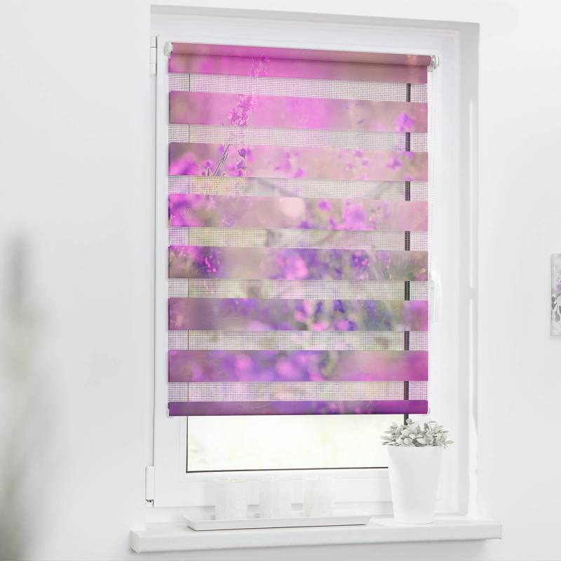 home24 Klemmfix Duo Rollo Blumenwiese 100 x 150cm Violett von home24