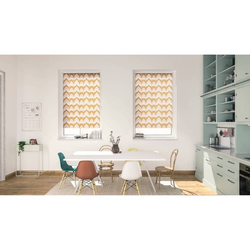 home24 Klemmfix Verdunklungsrollo Boho Zig Zag 120 x 150cm Gelb von home24
