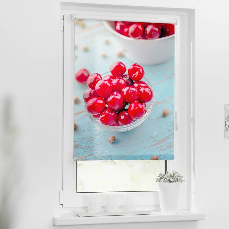 home24 Klemmfix Verdunklungsrollo Kirschen 80 x 150cm Rot von home24