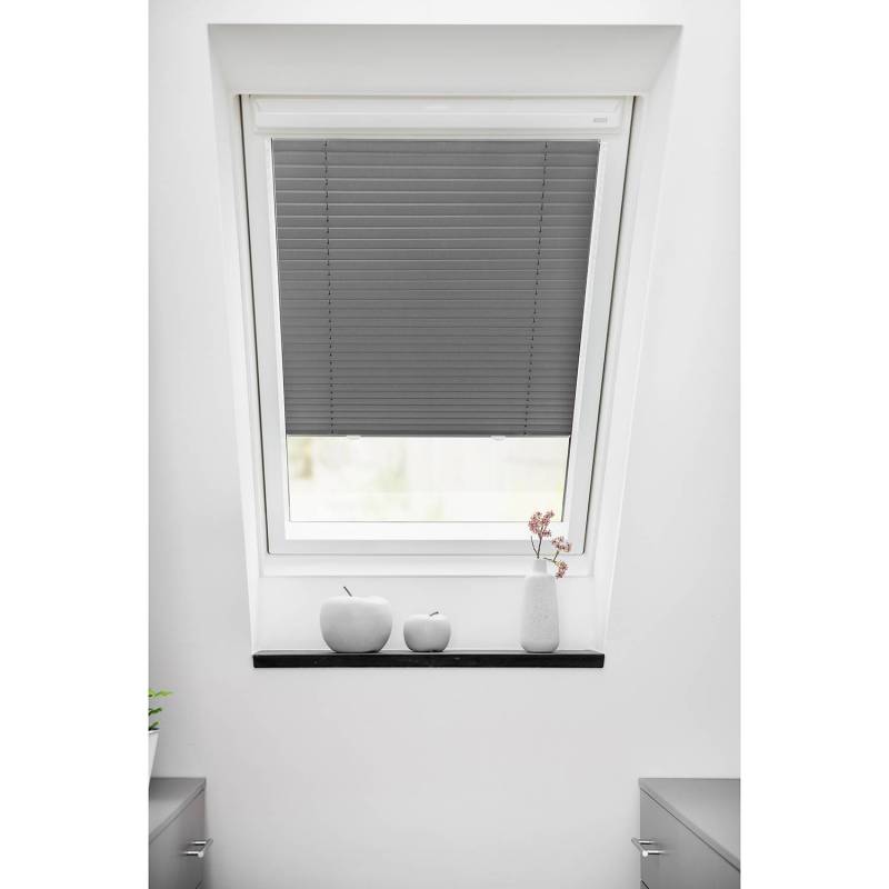 Lichtblick Dachfenster Plissee Haftfix 95x100 cm (BxH) Grau Webstoff von Lichtblick
