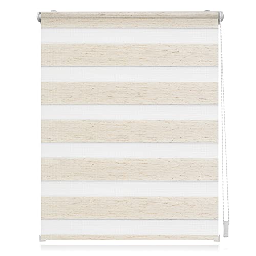 Lichtblick Doppelrollo Klemmfix ohne Bohren, Streifen, Blickdicht, Klemmträger-Montage, Sichtschutz, Wandmongtage, Deckenmontage, für Fenster und Türen Natur,70 cm x 220 cm (B X L) von Lichtblick