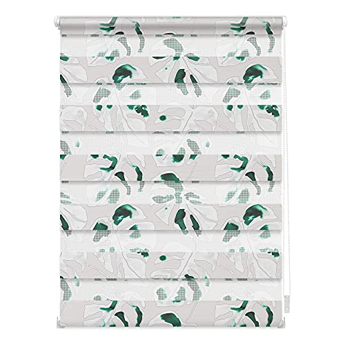 Lichtblick Doppelrollo Klemmfix ohne Bohren mit Motiv, Monstera - Schwarz, Blickdicht, Made in Germany, Klemmträger, Julia Schumacher 100 cm x 150 cm (B x L) von Lichtblick