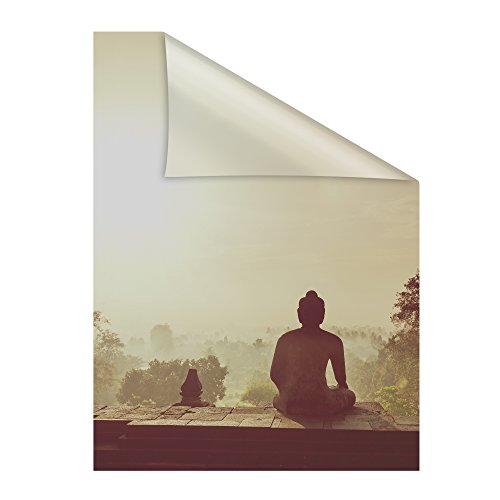 Lichtblick Fensterfolie selbstklebend mit Motiv, Sichtschutz, merhfach Ablösbar, Montage ohne Rakel, Made in Germany Tempel Borobudur - Orange 100 x 180 cm (B x L) von Lichtblick