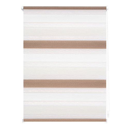 Lichtblick Doppelrollo Klemmfix ohne Bohren, Streifen Bunt, Blickdicht, Klemmträger-Montage, Sichtschutz, Wandmongtage, Deckenmontage, für Fenster und Türen Creme - Weiß - Braun,45 cm x 150 cm (B x L) von Lichtblick