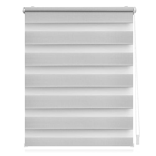 Lichtblick Doppelrollo Klemmfix ohne Bohren, Streifen, Blickdicht, Klemmträger-Montage, Sichtschutz, Wandmongtage, Deckenmontage, für Fenster und Türen Grau,100 cm x 150 cm (B x L) von Lichtblick