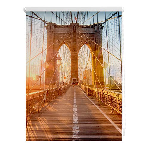 Lichtblick Klemmfix Tageslicht-Rollo mit Motiv, ohne Bohren, Blickdicht, Seitenzugrollo, Made in Germany, Brooklyn Bridge - Orange 80 x 150 cm (B x L) von Lichtblick