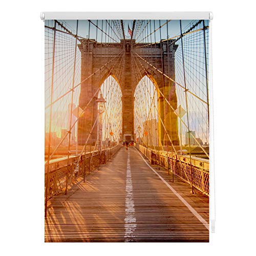 Lichtblick Klemmfix Tageslicht-Rollo mit Motiv, ohne Bohren, Blickdicht, Seitenzugrollo, Made in Germany, Brooklyn Bridge - Orange 120 x 150 cm (B x L) von Lichtblick