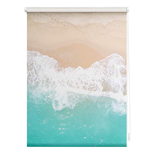 Lichtblick Klemmfix Tageslicht-Rollo mit Motiv, ohne Bohren, Blickdicht, Seitenzugrollo, Made in Germany, The Beach - Türkis Beige 45 cm x 150 cm (B x L) von Lichtblick