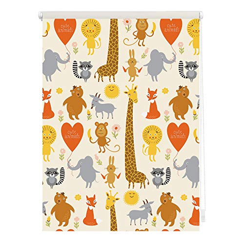 Lichtblick Klemmfix Verdunklungs-Rollo mit Motiv, ohne Bohren, Blickdicht, Seitenzugrollo, Made in Germany, Cute Animals - Gelb 80 x 150 cm (B x L) von Lichtblick