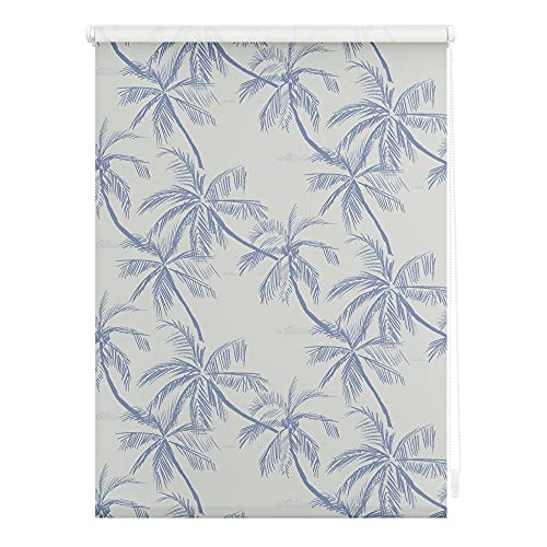 Lichtblick Klemmfix Verdunklungs-Rollo mit Motiv, ohne Bohren, Blickdicht, Seitenzugrollo, Made in Germany, Julia Schumacher, Blueprint Palms - Blau 60 cm x 150 cm (B x L) von Lichtblick