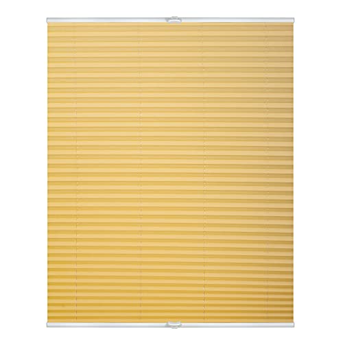 Lichtblick Plissee Klemmfix, ohne Bohren, verspannt, lichtdurchlässig, Blickdicht, Uni, mit eleganter Crushed Optik Gelb,65 cm x 130 cm (B x L) von Lichtblick