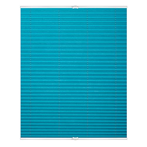 Lichtblick Plissee Klemmfix, ohne Bohren, verspannt, lichtdurchlässig, Blickdicht, Uni, mit eleganter Crushed Optik Blau,85 cm x 130 cm (B x L) von Lichtblick