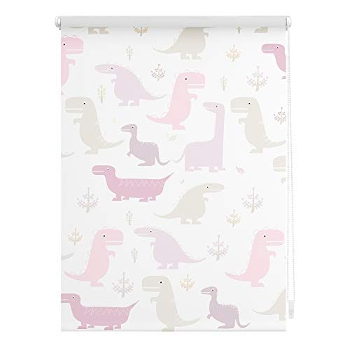 Lichtblick Klemmfix Verdunklungs-Rollo mit Motiv, ohne Bohren, Blickdicht, Seitenzugrollo, Made in Germany, Dino - Pink 80 x 150 cm (B x L) von Lichtblick