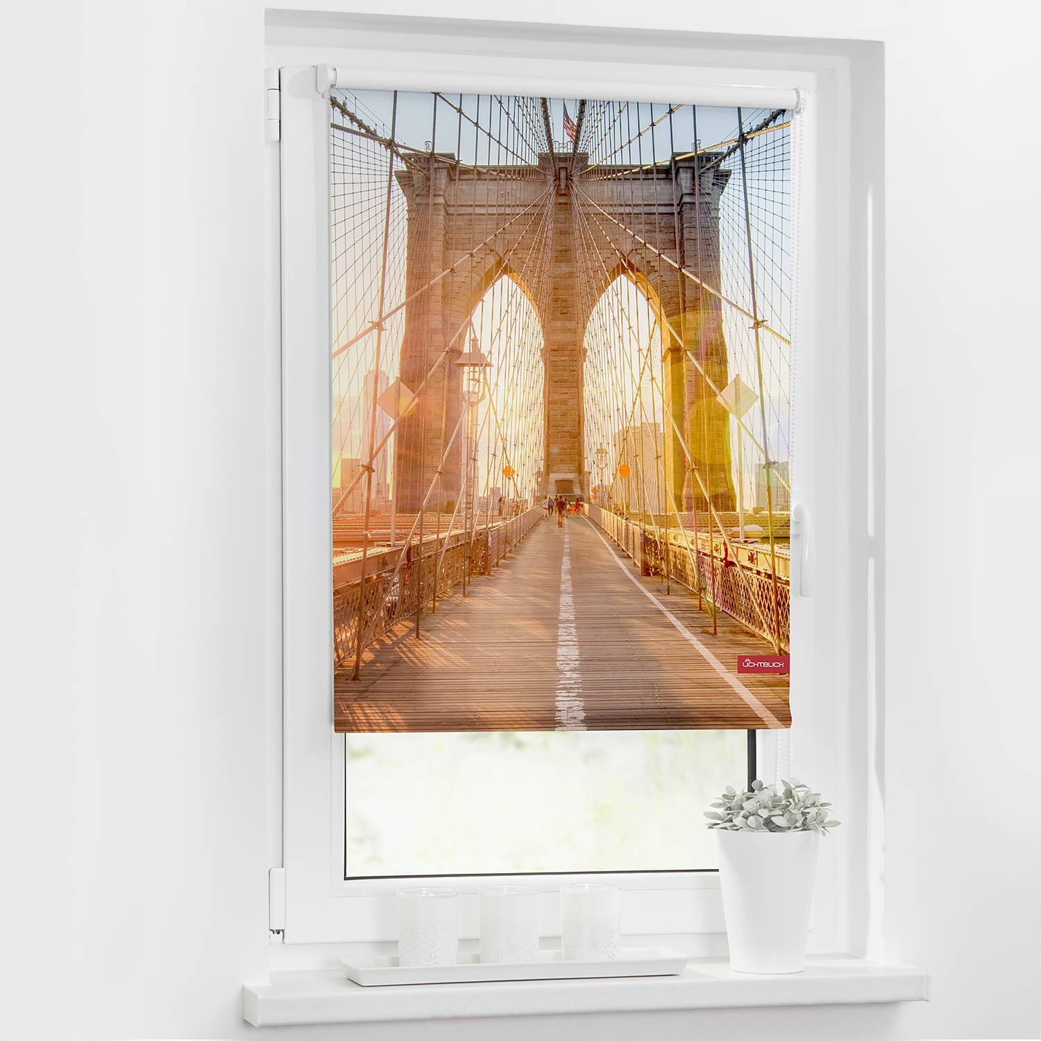 Lichtblick Rollo Brooklyn Bridge 80x150 cm (BxH) Orange/Hellblau Webstoff von Lichtblick