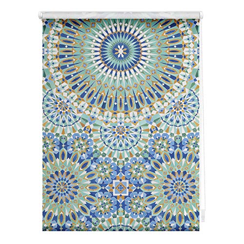 Lichtblick Klemmfix Verdunklungs-Rollo mit Motiv, ohne Bohren, Blickdicht, Seitenzugrollo, Made in Germany, Orientalische Muster - Blau Grün 120 cm x 150 cm (B x L) von Lichtblick