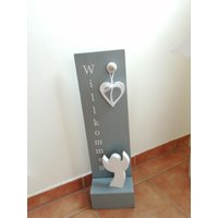 Willkommen Holzschild Grau - Weiss Für Den Eingangsbereich Willkommen Holzschild Grau - Weiss Für Den Eingangsbereich von LichtblickeHerzHaus