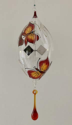 Lichtmühle, Sonnenmühle, Sonnenrädchen in Olivenform handbemalt Schmetterling zum Hängen, l ca. 30 cm, edles Wohnaccessoire, dekorativer Fensterschmuck von Lichtenheldt-Glas