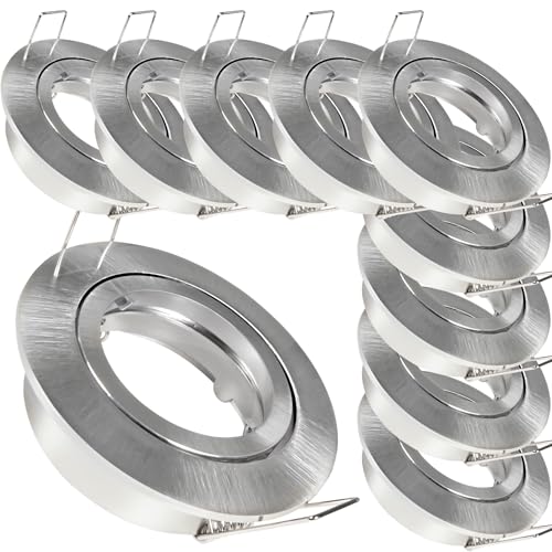 10er Set LED o. Halogen Einbaustrahler Timo für 12V und 230Volt Farbe: Edelstahl gebürstet (ohne Leuchtmittel) inkl. 230Volt GU10 und 12Volt MR16 Fassung. Spot Rund für Lochausschnitte von 68-76 mm. von Lichtfaktor24