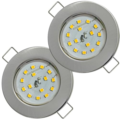2er Set Flache SMD LED Modul Einbaustrahler | Farbe Edelstahl gebürstet | 5W | 230V | Starr | Klemmring | LED Spots für die Decke mit wenig Einbautiefe | Wohnzimmer | Küche | Schlafzimmer usw. 2er Set Flache SMD LED Modul Einbaustrahler | Farbe Edelstahl gebürstet | 5W | 230V | Starr | Klemmring | LED Spots für die Decke mit wenig Einbautiefe | Wohnzimmer | Küche | Schlafzimmer usw. von Lichtfaktor24