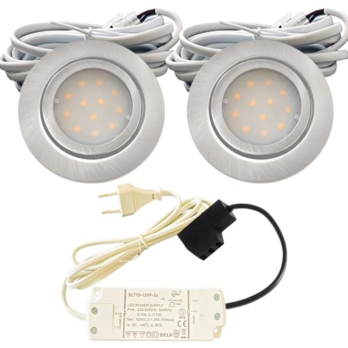 2er Set IP44 LED Möbeleinbauleuchte 12V flach 2,4W Möbelspot New Lina 200lm Edelstahl geb. inkl. LED Trafo, 230V Zuleitung mit Stecker und AMP Verteiler 3000K Warmweiß Lochausschnitt: 55 bis 60mm 2er Set IP44 LED Möbeleinbauleuchte 12V flach 2,4W Möbelspot New Lina 200lm Edelstahl geb. inkl. LED Trafo, 230V Zuleitung mit Stecker und AMP Verteiler 3000K Warmweiß Lochausschnitt: 55 bis 60mm von Lichtfaktor24