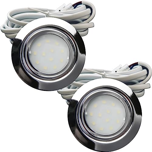 2er Set IP44 LED Möbeleinbauleuchten 12V extra flach 2,4W Einbaustrahler New Lina 200lm Chrom 3000K Warmweiß Bohrloch: 54 bis 60mm, 2m Kabel mit AMP Stecker. Möbel, Küche, Bad, Decken usw. ✅ von Lichtfaktor24