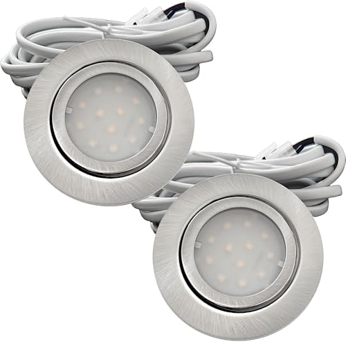 2er Set IP44 LED Möbeleinbauleuchten 12V extra flach 2,4W Einbaustrahler New Lina 200lm Edelstahl geb. 4000K Neutralweiß Bohrloch: 54 bis 60mm, 2m Kabel mit AMP Stecker. Möbel, Küche, Bad, Decken... ✅ von Lichtfaktor24