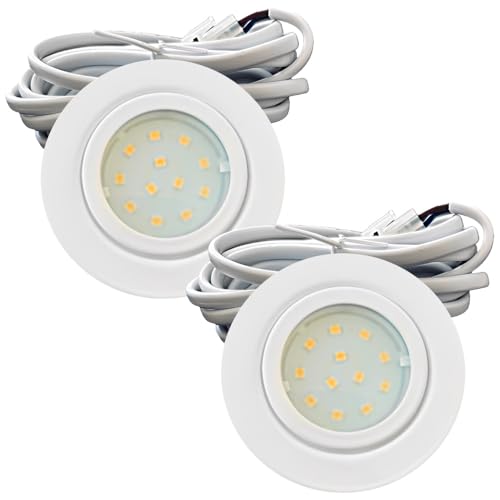 2er Set IP44 LED Möbeleinbauleuchten 12V extra flach 2,4W Einbaustrahler New Lina 200lm Weiß 4000K Neutralweiß Bohrloch: 54 bis 60mm, 2m Kabel mit AMP Stecker. Möbel, Küche, Bad, Decken usw... ✅ von Lichtfaktor24